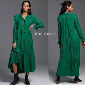 Anthropologie Green Tiered Maxi Dress